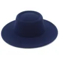 Dark blue imitation wool French dome flat brim hat, versatile British retro jazz felt hat for ladies. - One Size / Dark Blue