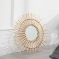 Handcrafted round rattan sunburst mirror, natural wall decor for living room hallway. - Willow Woven Flat Edge Mirror 37cm