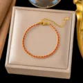 Red rope gold bead bracelet for women, minimalist titanium steel adjustable jewelry chic - Red Rope Bracelet / Gold