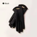 Black thermal fleece touch screen gloves for women, windproof winter cycling gloves - DY43 Series-Classic Full Finger Touchscreen / Matte Black