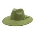 Green faux suede wide brim fedora hat for men and women with braided tassel band. - M (56-58cm) / Avocado Green