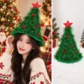 Green Tinsel Christmas Tree Hat Cute Festive Party Headwear Holiday Costume Accessory for Women - Christmas Tree Hat-Red