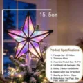 Stella luminosa per albero di Natale in plastica trasparente con luci lampeggianti colorate - Stile a Righe con Bordo Oro (Batteria a Bottone) / 16cm / Colorato