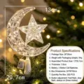 Puntale per albero di Natale trasparente in plastica luminosa luna luce calda lampeggiante decoro - Stile Stella e Luna a Pois (Batteria a Bottone) / 15cm / Colore Caldo