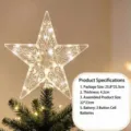 Puntale per albero di Natale in plastica trasparente con luci LED calde, decorazione festiva. - Stile Fiore Intagliato (Batteria a Bottone) / 21cm / Colore Caldo