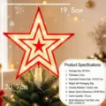 Stella luminosa per puntale albero di Natale, luce calda LED decorazione festiva. - Stile a Tre Strati con Stampa Rossa (Batteria a Bottone) / 19cm / Colore Caldo