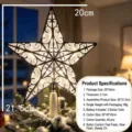 Stella luminosa per albero di Natale, puntale decorativo pentagramma brillante 20cm. - Stile Intagliato 3D Argentato (Batteria a Bottone) / 20cm / Colore Caldo