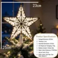 Puntale per albero di Natale LED luminoso, design cavo intagliato con luce calda per decorazioni. - Stile Intagliato 3D Dorato (Batteria a Bottone) / 23cm / Colore Caldo
