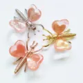 Cœur cristal papillon libellule ornement métal rose pierre précieuse artisanat décor - Or / Rouge Pastèque (Synthétique)