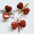 Natural stone butterfly ornament heart crystal dragonfly metal decor table centerpiece craft - Gold / Red Jasper