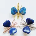 Natural stone butterfly dragonfly ornament crystal metal craft heart shaped home decor cute gift - Lapis Lazuli / Gold