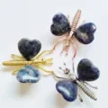 Natural stone crystal dragonfly butterfly figurine, heart-shaped metal craft decor SKU. - Gold / Blue Vein