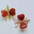 Natural Red Agate Heart Wings Insect Ornament Metal Butterfly Brooch Variant Piece - Gold / Red Agate