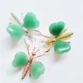 Natural green crystal heart dragonfly ornament metal craft home decor gemstone butterfly gift - Silver / Green Aventurine