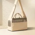 Portable canvas pet carrier bag, breathable mesh dog cat travel shoulder bag. - INS Style Brown