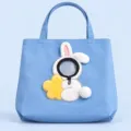 Blue canvas pet carrier bag, cute rabbit plush design with transparent window for pets. - Cute Blue Rabbit