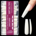 Extra lange soft gel full cover nageltips, doos met 504 stuks transparante neppe nagels. - 3XL Ballerina Nagel Tips (12) / 504 Stuks / Natuurlijke Kleur