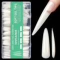 Extra lange doorzichtige soft gel nageltips in 504 stuks doos volledige cover neppe nagels. - Lange Stiletto Nagel Tips (14) / 504 Stuks / Natuurlijke Kleur