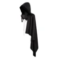 Medieval black hooded cape with faux fur trim and lace-up neck armor for cosplay party - Adult One Size (Cape Length 138cm) / Medieval Shawl (With Hood)