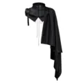 Gothic medieval black asymmetrical shoulder cape, vintage costume cloak for party. - Adult One Size (Cape Length 138cm) / Medieval Shawl (Without Hood)