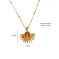 Bohemian stainless steel fan shaped natural stone pendant necklace with 14k gold beads. - Yellow Tiger Eye
