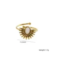 Stainless steel gold open ring with white stone, boho sunburst design, adjustable 15.5mm - White Jade