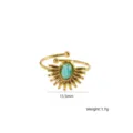 Bohemian stainless steel natural stone open ring, 15.5mm size with 1.7g weight for daily wear. - Amazonite