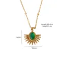 Bohemian stainless steel green natural stone fan pendant necklace with bead chain for women. - Green Jade