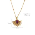Bohemian natural stone fan pendant necklace 14k gold color stainless steel bead chain - Purple Crystal