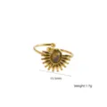 Gold sunburst open ring with oval stone, size 15.5mm, elegant minimalist variant style. - Grey Stone
