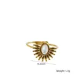 Stainless steel gold vintage sunburst ring with white oval stone inlay elegant jewelry piece. - White Shell