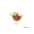 Bohemian stainless steel open ring featuring a pink stone, size 15.5mm, lightweight 1.7g. - Rhodonite