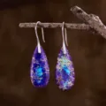 Boucles d'oreilles en jaspe impérial naturel avec crochets argentés, design larme. - Style Texture Craquelée Violet et Bleu (ER1025-18)