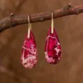 Boucles d'oreilles pendantes goutte jaspe impérial naturel crochet doré rose bijoux - Style Pierre Naturelle Colorée Crochet Or (ER1025-4)