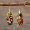 Boucles d'oreilles pendantes en pierre impériale naturelle, style rétro élégant. - Style Pierre Impériale Colorée Crochet Or (ER1025-5)