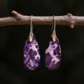 Boucles d'oreilles pendantes en jaspe impérial violet, bijoux vintage en pierre naturelle. - Style Goutte Pierre Impériale Violette (ER1025-31)