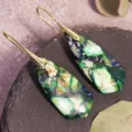 Boucles d'oreilles en jaspe impérial naturel avec crochets dorés, bijoux vintage. - Style Pierre Impériale Colorée Crochet Or (ER1025-34)