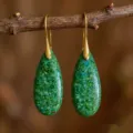Boucles d'oreilles pendantes en pierre naturelle rétro avec crochets dorés, bijoux. - Style Pierre Impériale Colorée Rétro (ER1025-43)