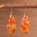 Magnifiques boucles d'oreilles goutte jaspe imperial vintage pierre naturelle dorée - Style Crochet Or Pierre Impériale (ER1025-37)