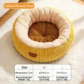 Comoda cuccia rotonda gialla per animali domestici con morbida fodera in peluche e toppa. - M (40*40cm) / Nido Rotondo in Velluto a Coste con Ricamo / Giallo
