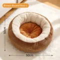 Accogliente lettino per animali in corduroy marrone taglia L cuccia calda peluche gatto cane. - L (50*50cm) / Nido Rotondo in Velluto a Coste con Ricamo / Marrone
