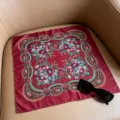 Retro ethnic floral print square scarf 70cm cotton silk headscarf women fashion neckerchief - 70x70cm / Wine Red Wheat Ear