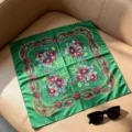 Vintage floral print square scarf green traditional head wrap stylish women neckerchief 70cm - 70x70cm / Wheat Green