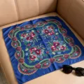 Vintage ethnic floral print square scarf 70cm silk feel head scarf retro women fashion shawl - 70x70cm / Wheat Royal Blue