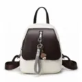 Stylish two-tone women backpack casual contrast color commuter school bag daypack for travel - Coffee