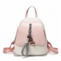 Chic contrast color women backpack stylish casual daily school daypack in beige and pink - Pink