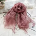 Elegant gradient silk scarf, lightweight sheer long wrap for women, stylish floral draping. - Burgundy