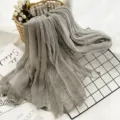 Elegant gray crinkled long silk scarf for women, versatile lightweight fashion accessory. - Gray