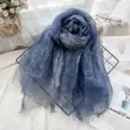 Blue gradient silk scarf, long lightweight wrap, elegant art style fashion accessory. - Navy Blue