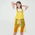 Transparent yellow TPU waterproof apron with adjustable straps for kitchen work, cleaning and salon use. - 30 Silk Short Style / Orange
